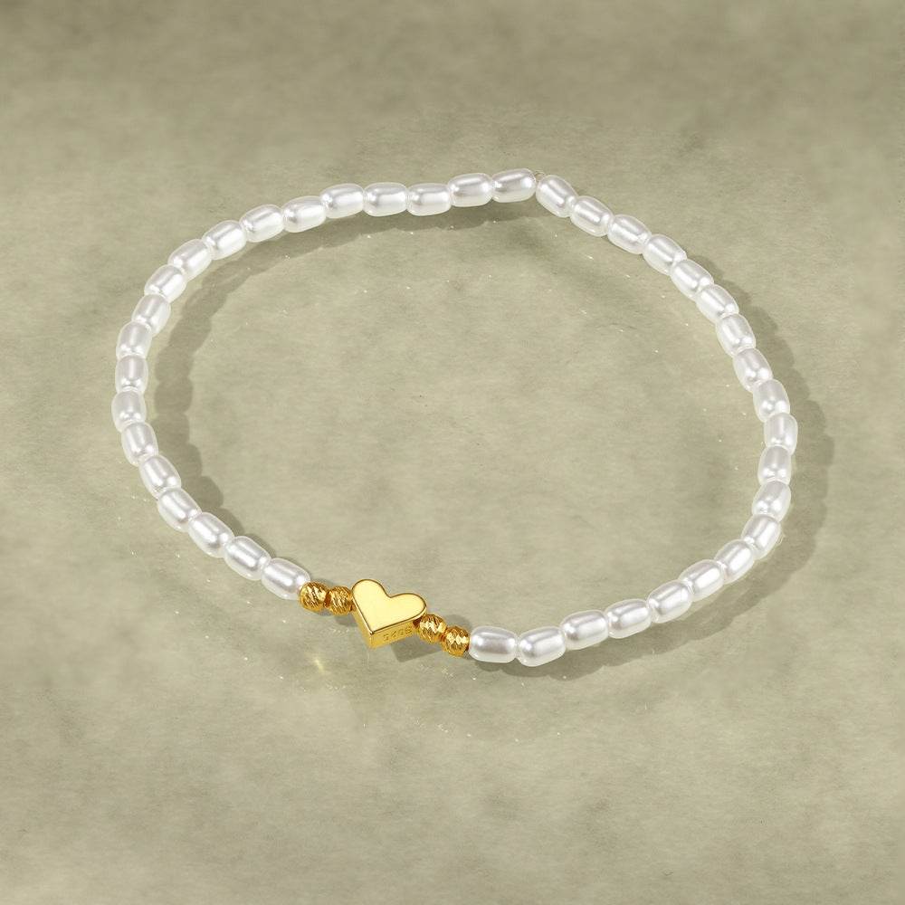 S925 pure silver millet pearl heart element women's bracelet - MOWTE