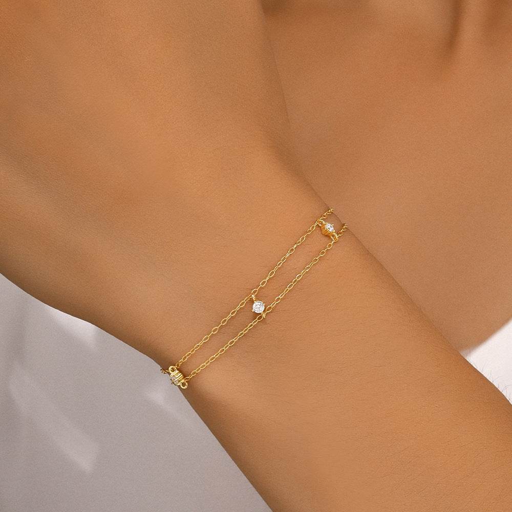 S925 sterling silver double-layer diamond inlaid layered bracelet - MOWTE