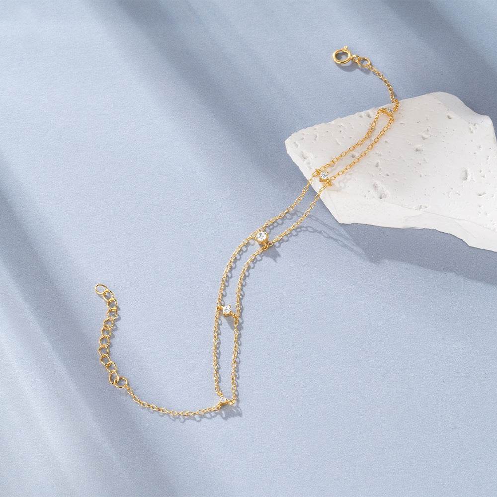 S925 sterling silver double-layer diamond inlaid layered bracelet - MOWTE