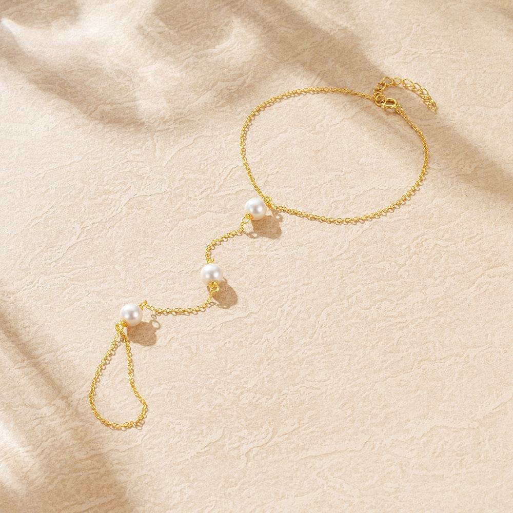 925 sterling silver minimalist white pearl for women finger linked bracelet - MOWTE