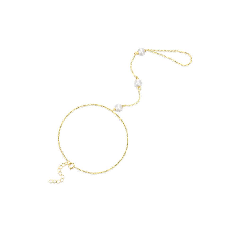 925 sterling silver minimalist white pearl for women finger linked bracelet - MOWTE