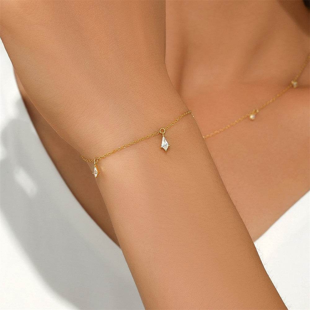 S925 pure silver kite stone diamond inlaid layered versatile bracelet for women - MOWTE