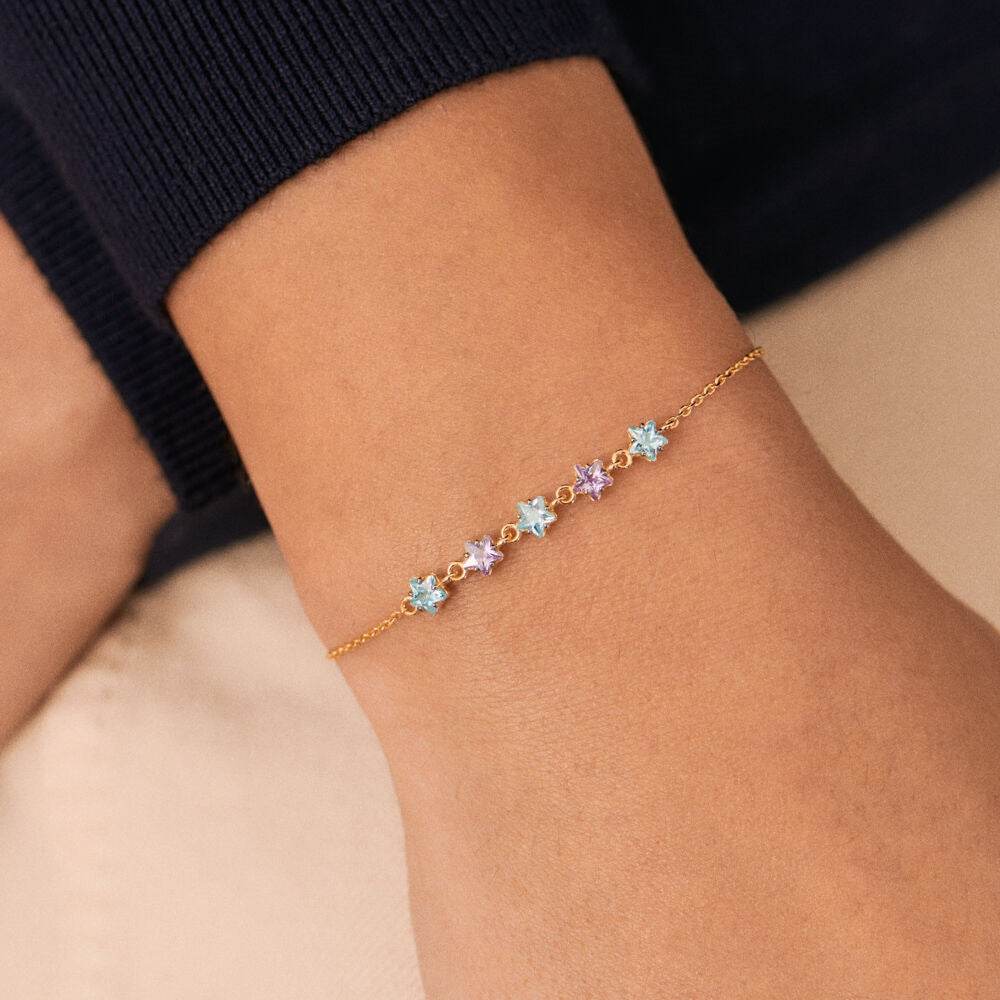 S925 pure silver daily outfit with colorful diamond pentagram layered women's bracelet - MOWTE