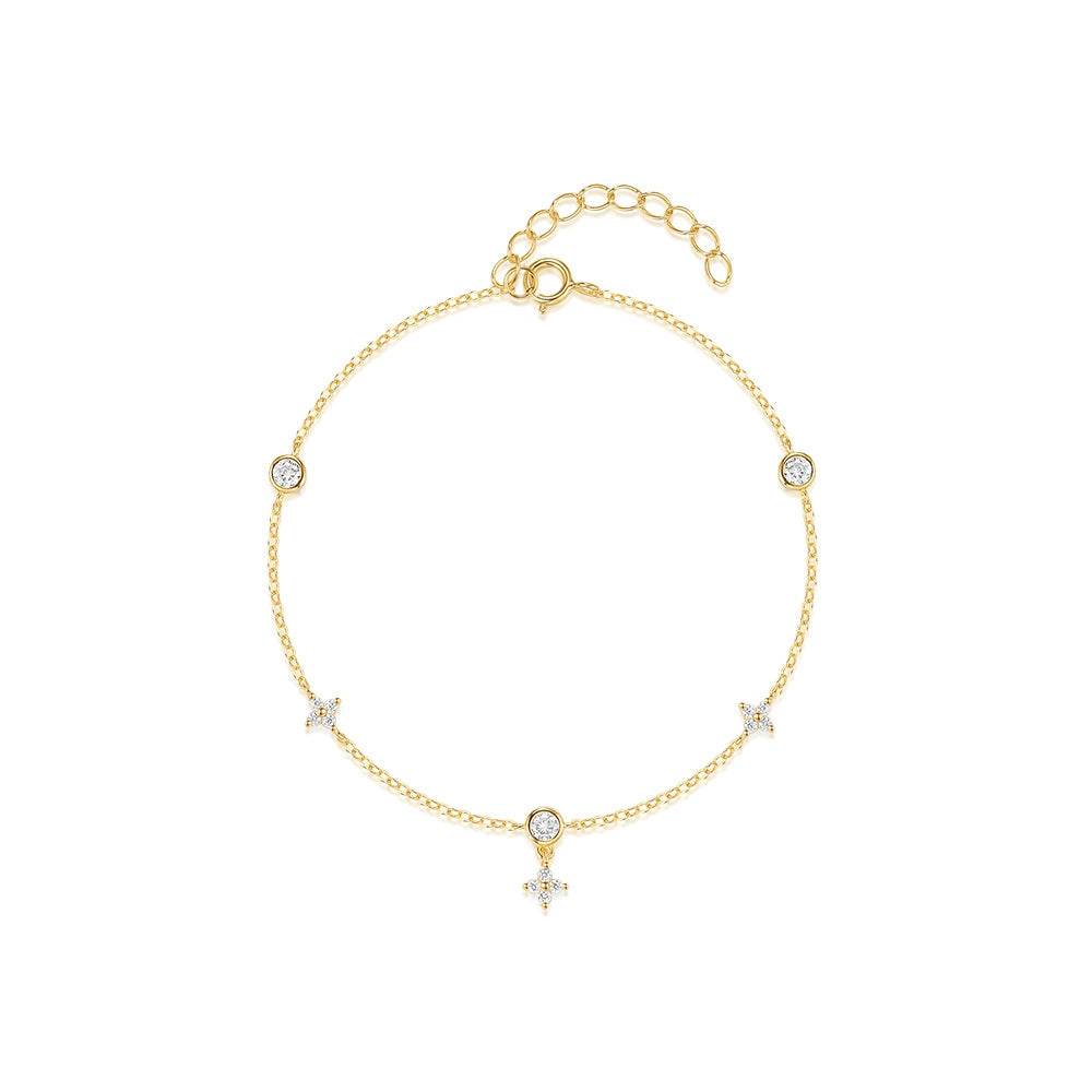 S925 sterling silver flower inlaid diamonds stacked layered women's bracelet versatile commuting accessory - MOWTE