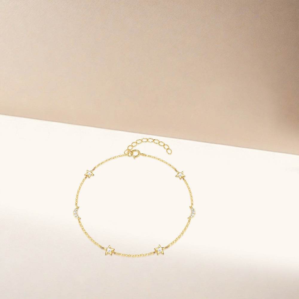 S925 sterling silver star moon set pearls layered for daily wear paired women's bracelets - MOWTE