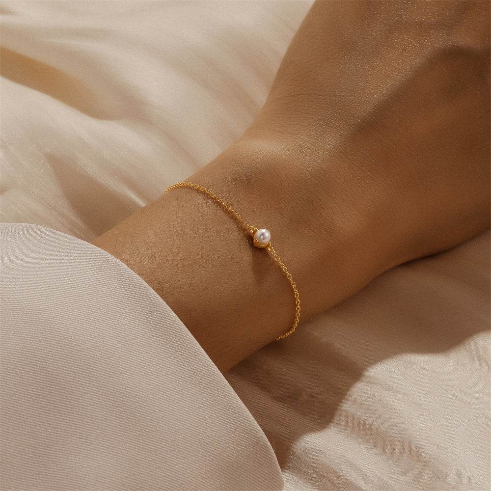 S925 pure silver simple classic daily wear pearl pearl women's bracelet - MOWTE