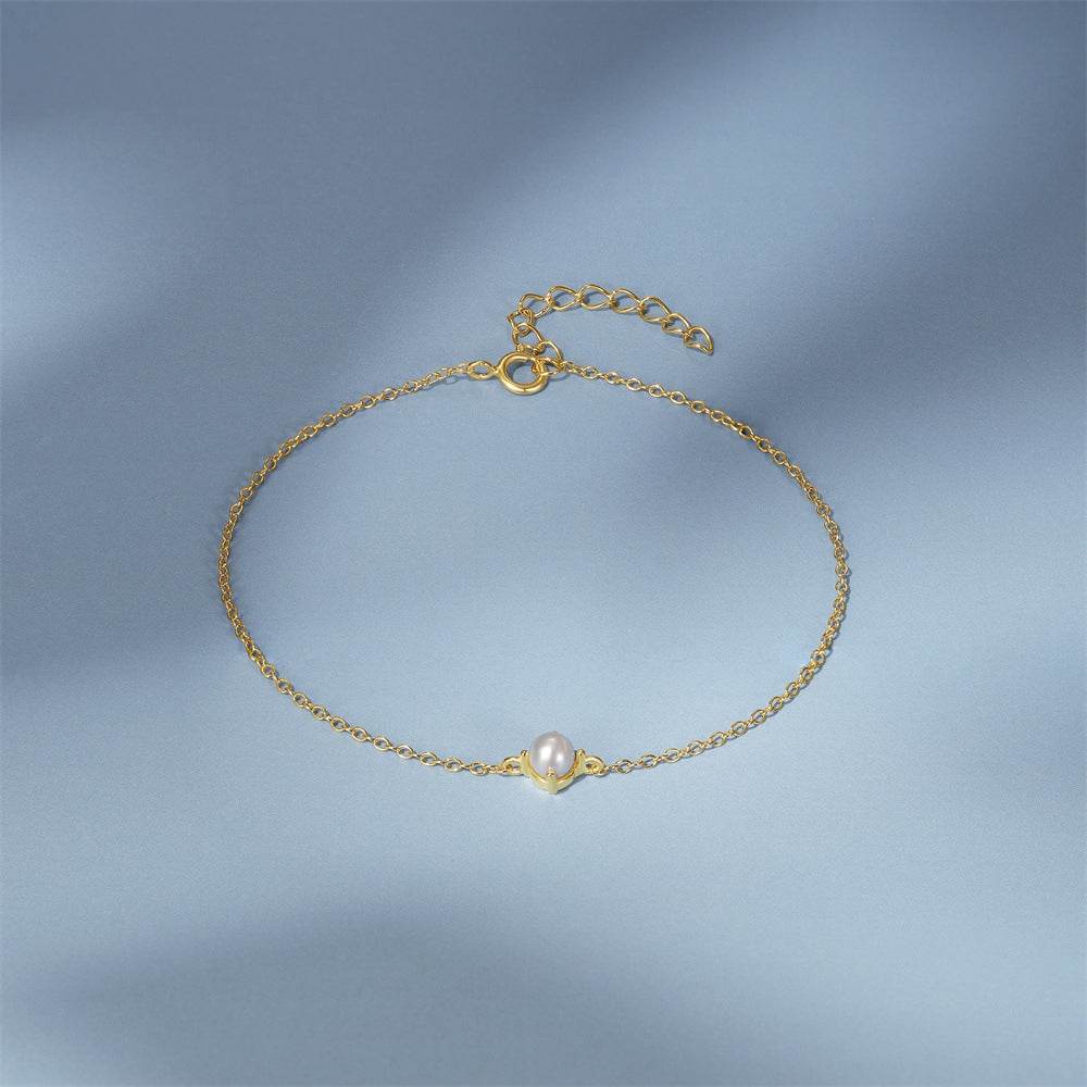 S925 pure silver simple classic daily wear pearl pearl women's bracelet - MOWTE