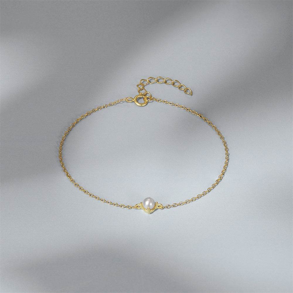 S925 pure silver simple classic daily wear pearl pearl women's bracelet - MOWTE