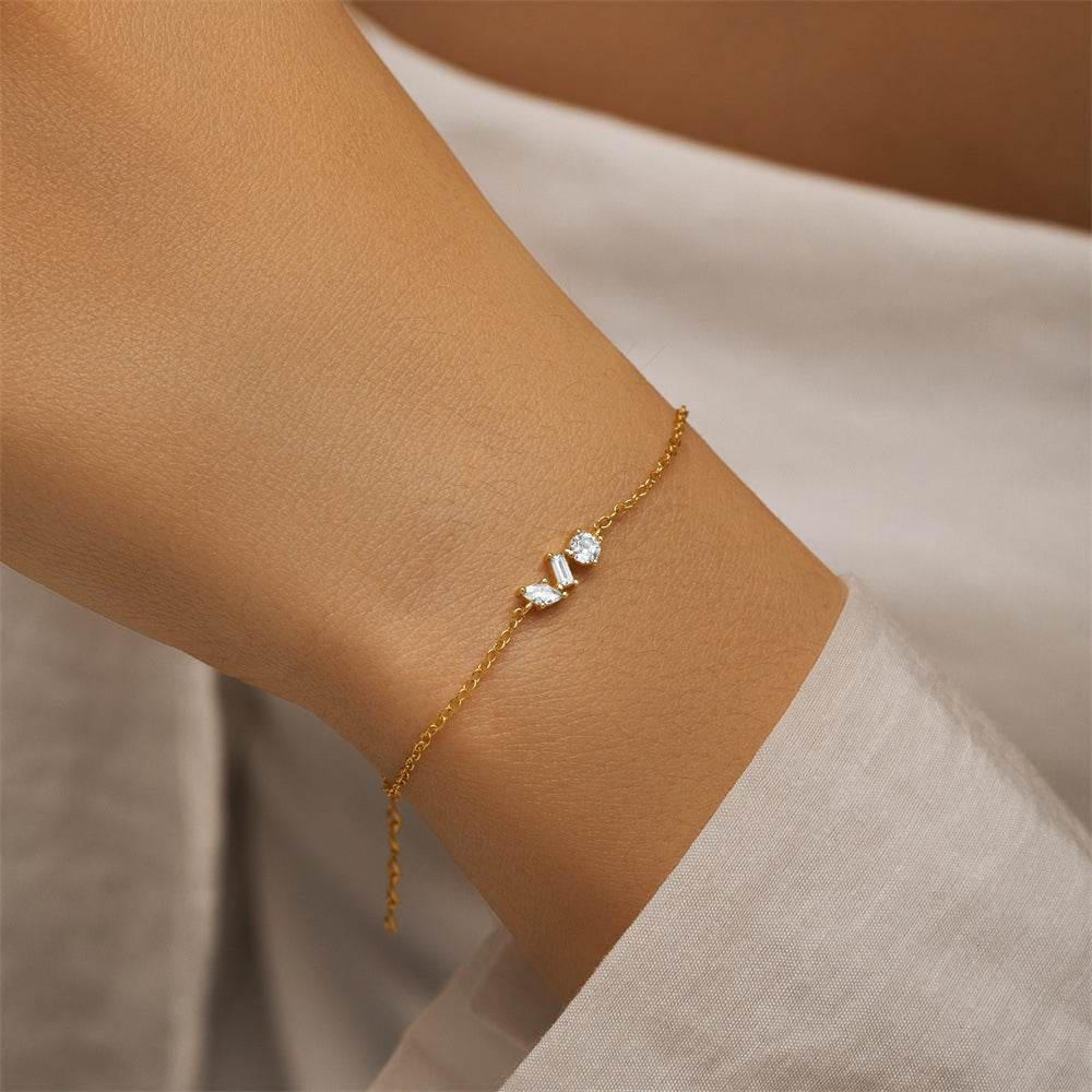 S925 pure silver small exquisite geometric pendant diamond inlay bracelet - MOWTE
