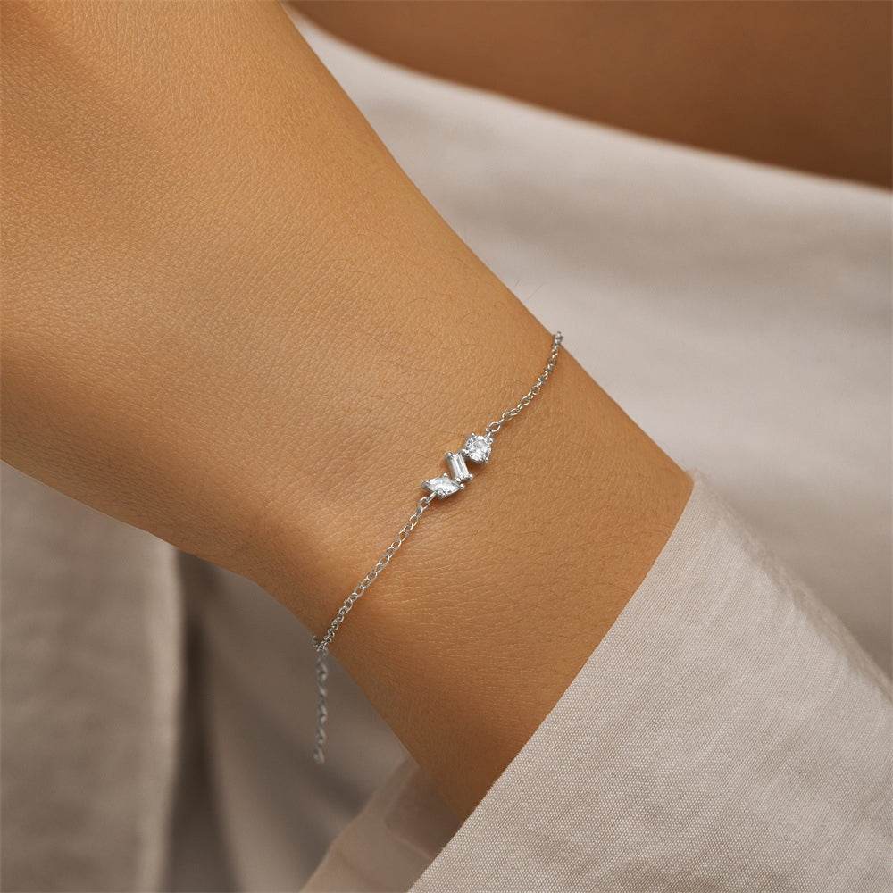 S925 pure silver small exquisite geometric pendant diamond inlay bracelet - MOWTE