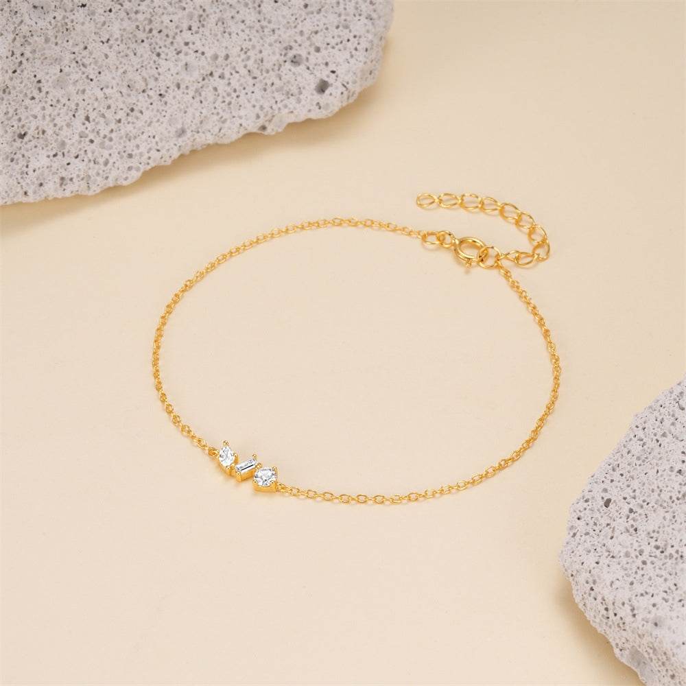 S925 pure silver small exquisite geometric pendant diamond inlay bracelet - MOWTE