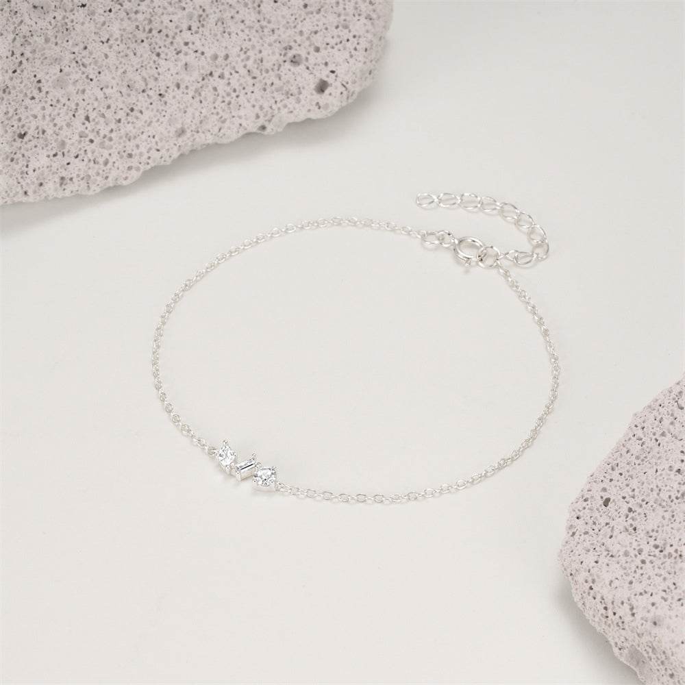 S925 pure silver small exquisite geometric pendant diamond inlay bracelet - MOWTE