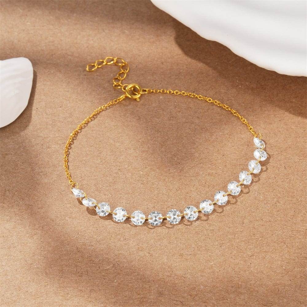 925 sterling silver single row diamond inlaid simple O-shaped chain bracelet - MOWTE