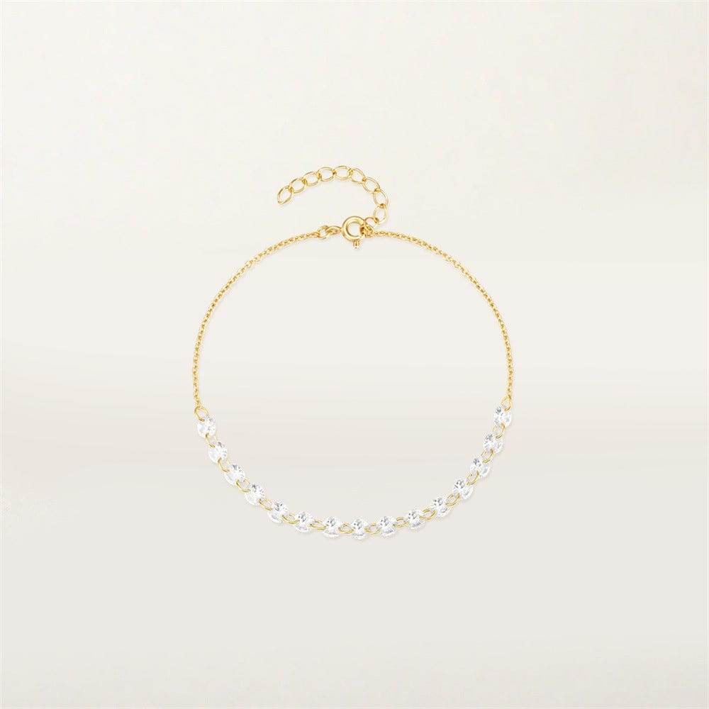 925 sterling silver single row diamond inlaid simple O-shaped chain bracelet - MOWTE