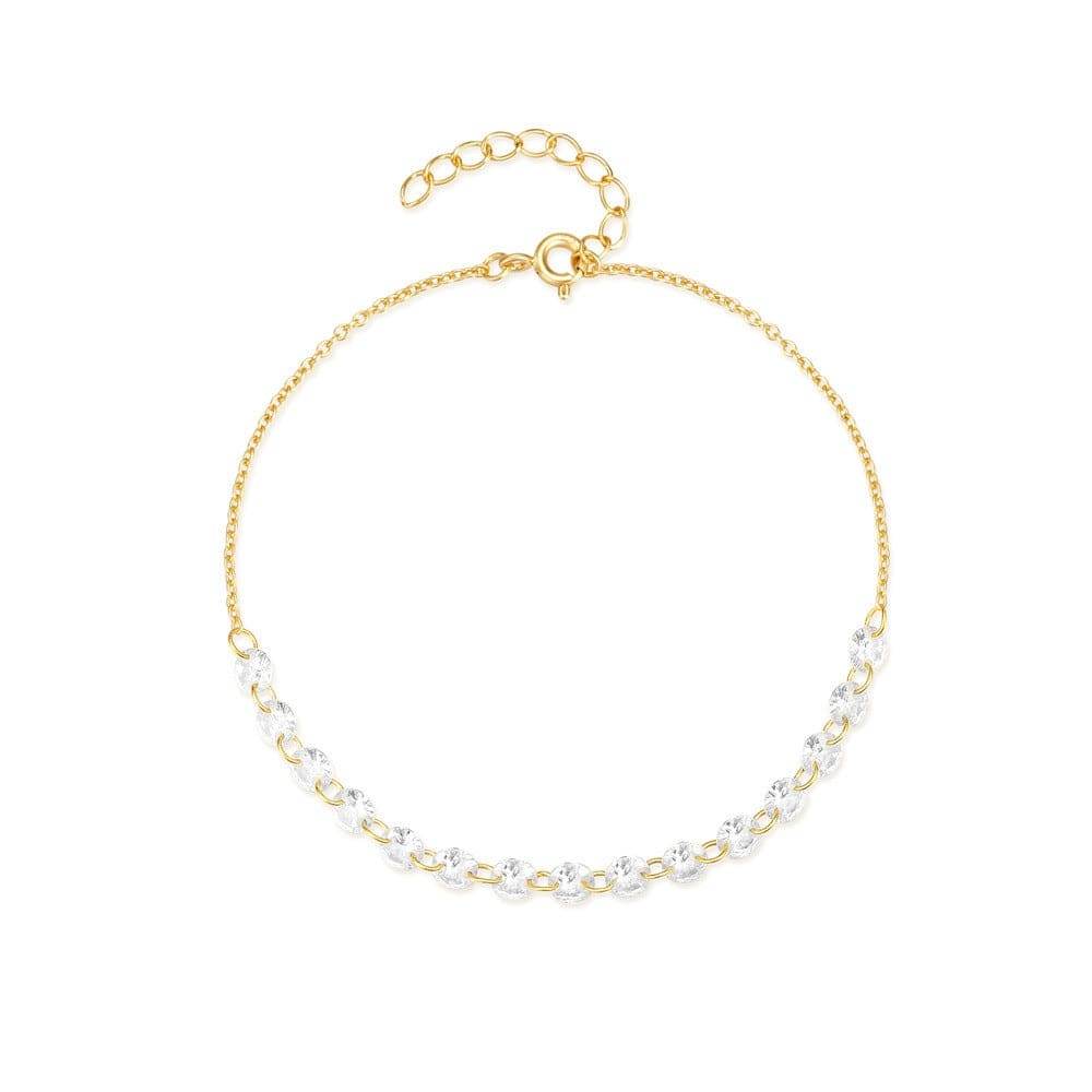 925 sterling silver single row diamond inlaid simple O-shaped chain bracelet - MOWTE