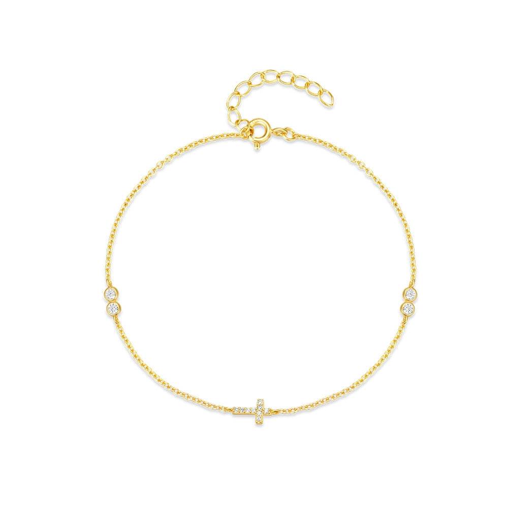 S925 sterling silver cross double button zircon inlaid daily wear women's bracelet - MOWTE
