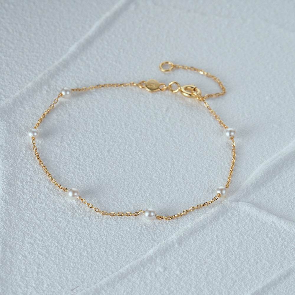 S925 sterling silver pearl layered versatile charm bracelet - MOWTE