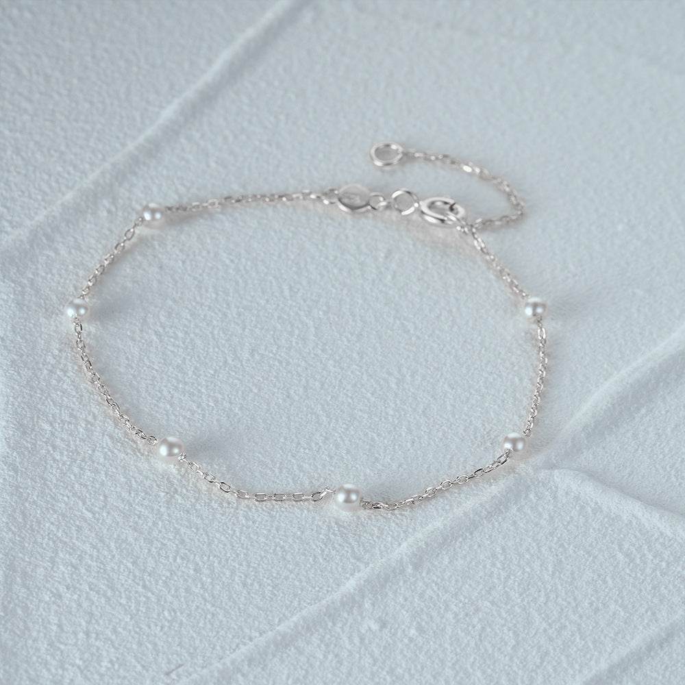 S925 sterling silver pearl layered versatile charm bracelet - MOWTE