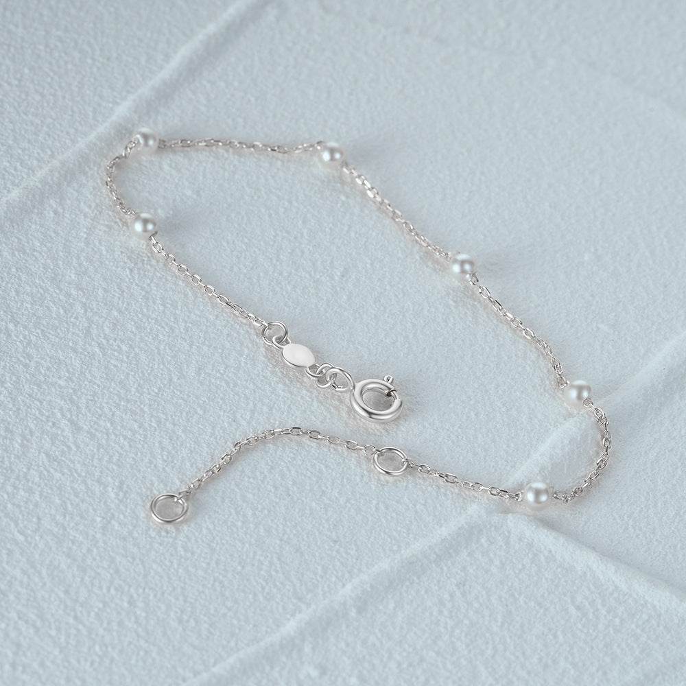 S925 sterling silver pearl layered versatile charm bracelet - MOWTE