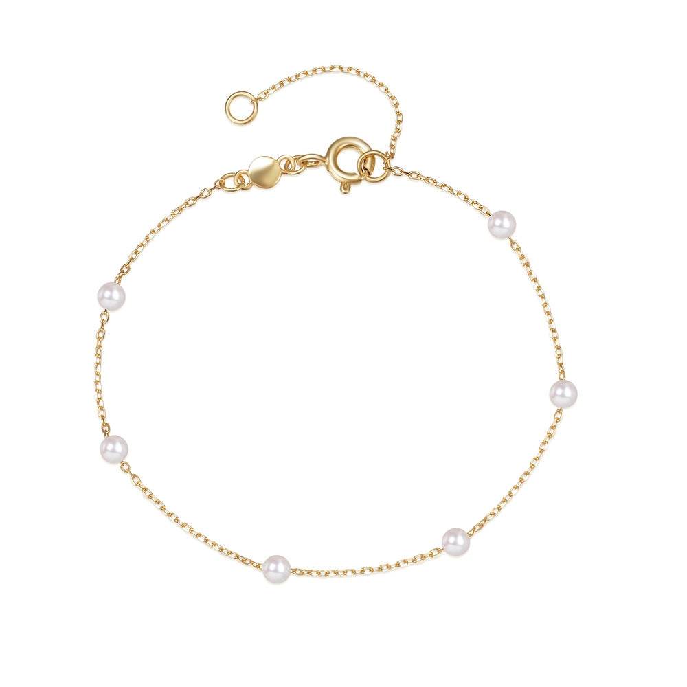 S925 sterling silver pearl layered versatile charm bracelet - MOWTE