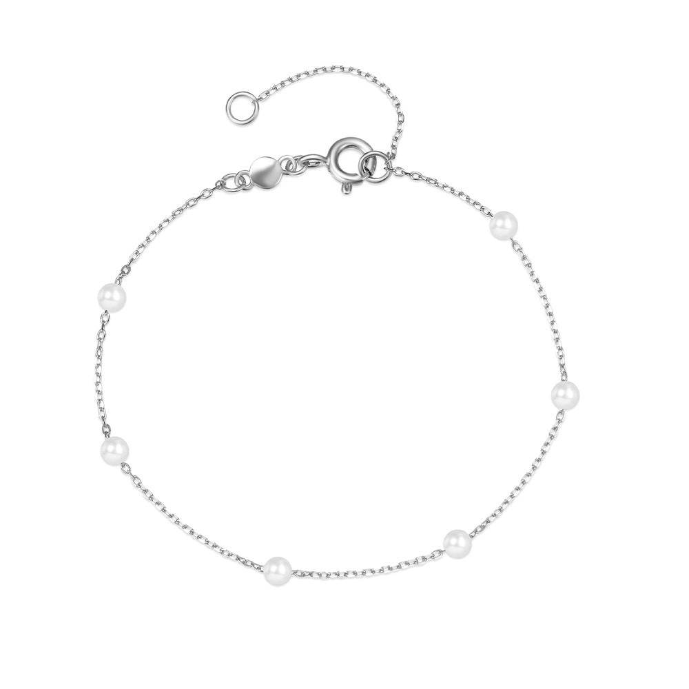 S925 sterling silver pearl layered versatile charm bracelet - MOWTE