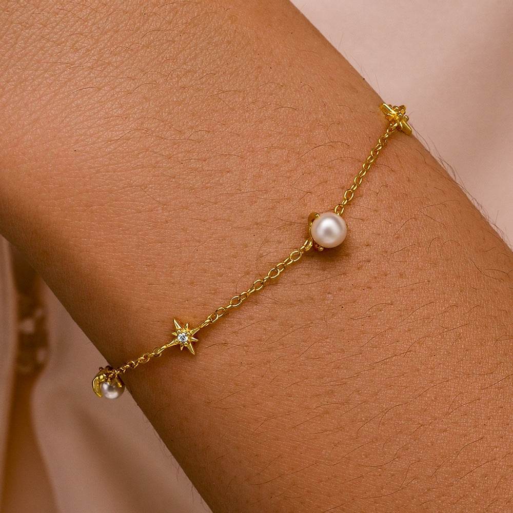 S925 pure silver octagonal star paired with pearl layered bracelet - MOWTE