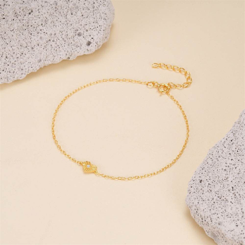 S925 pure silver heart-shaped texture diamond inlaid bracelet - MOWTE