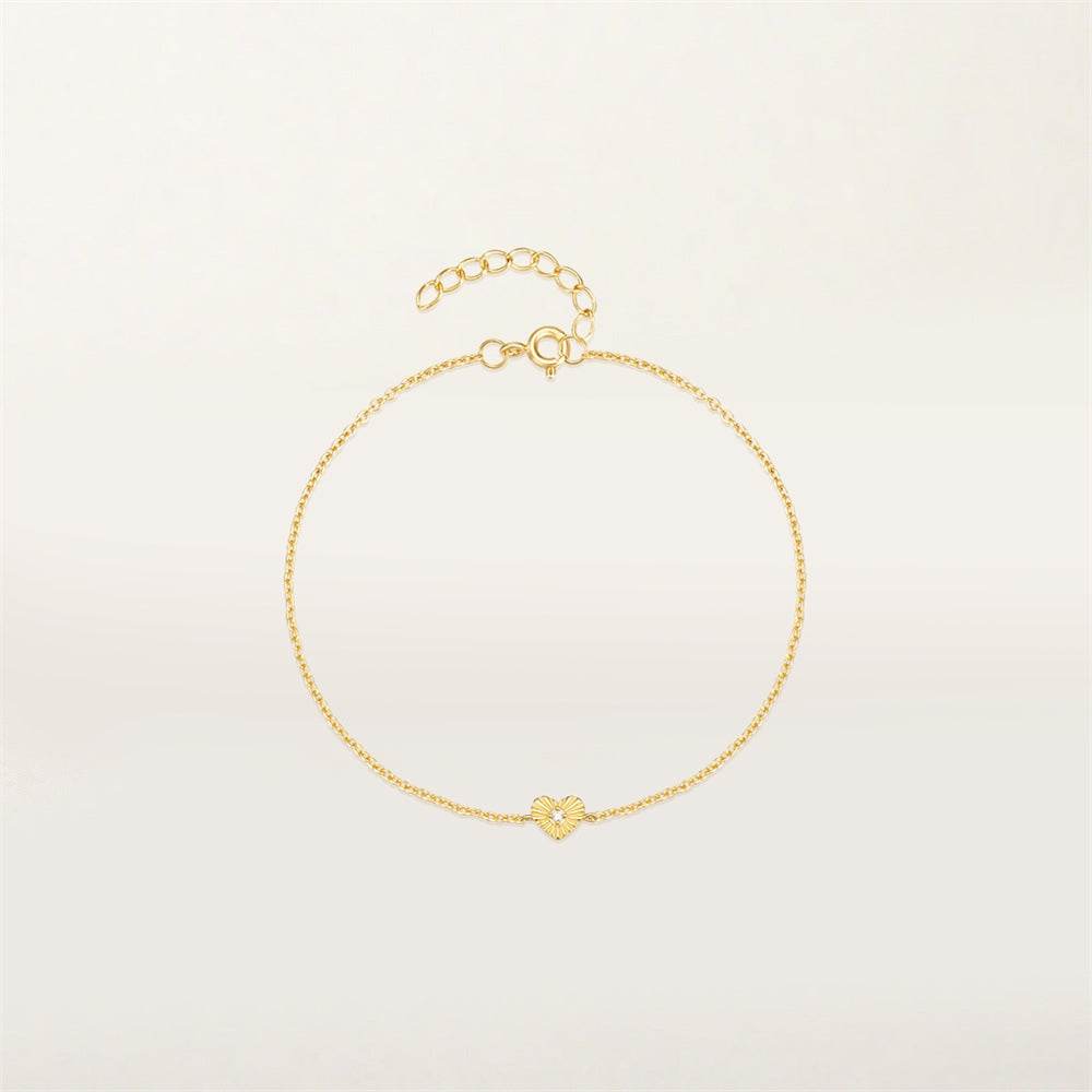 S925 pure silver heart-shaped texture diamond inlaid bracelet - MOWTE