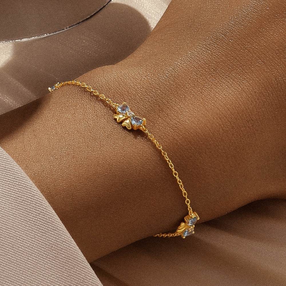 Bow Love Blue Zircon Splicing Bracelet for Women 925 Pure Silver - MOWTE