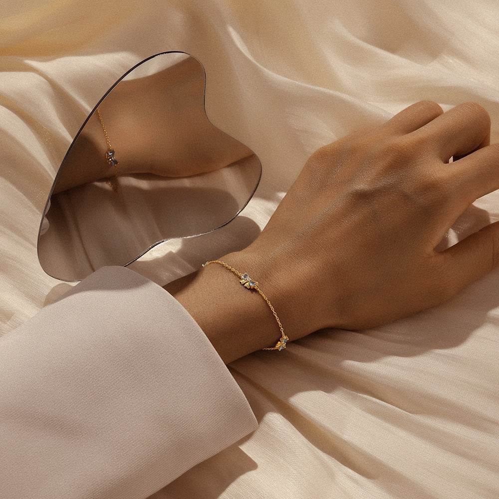 Bow Love Blue Zircon Splicing Bracelet for Women 925 Pure Silver - MOWTE