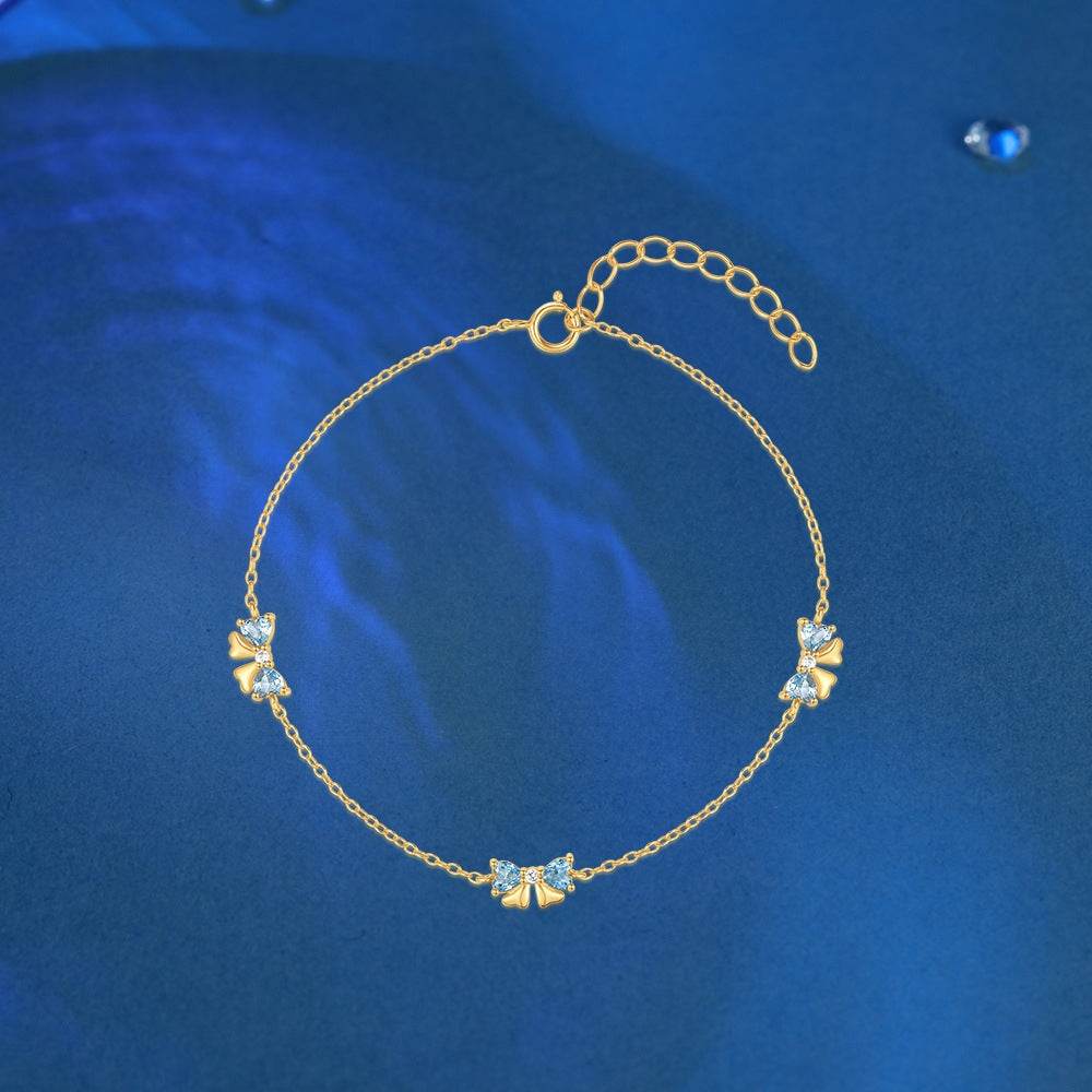 Bow Love Blue Zircon Splicing Bracelet for Women 925 Pure Silver - MOWTE