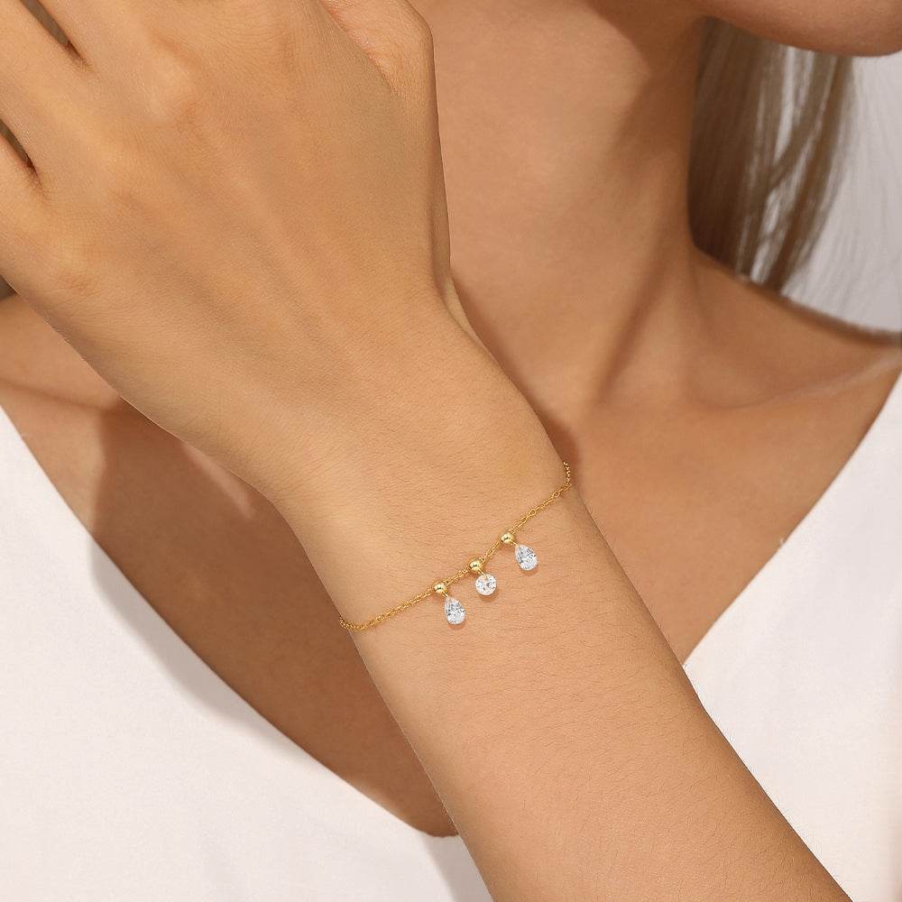 S925 pure silver adjustable geometric zircon pendant bracelet - MOWTE
