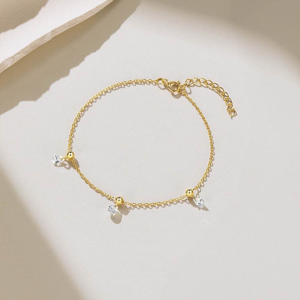 S925 pure silver adjustable geometric zircon pendant bracelet - MOWTE