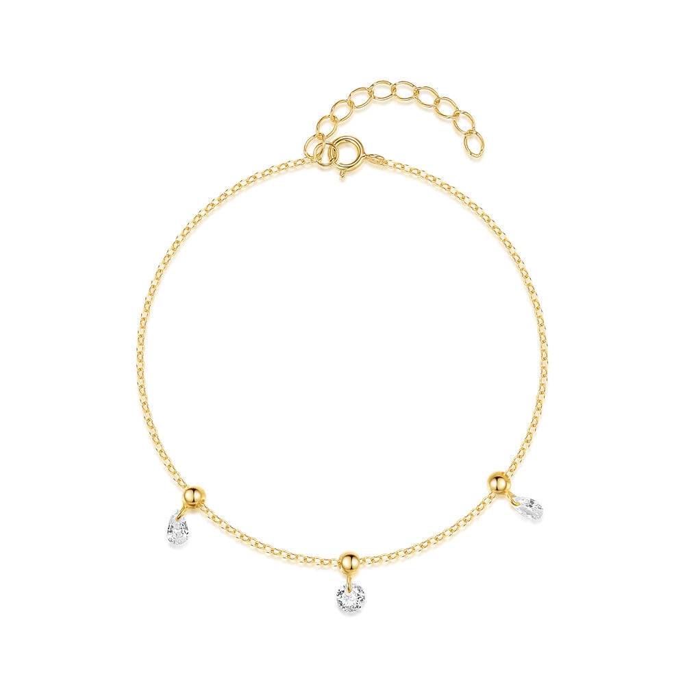 S925 pure silver adjustable geometric zircon pendant bracelet - MOWTE