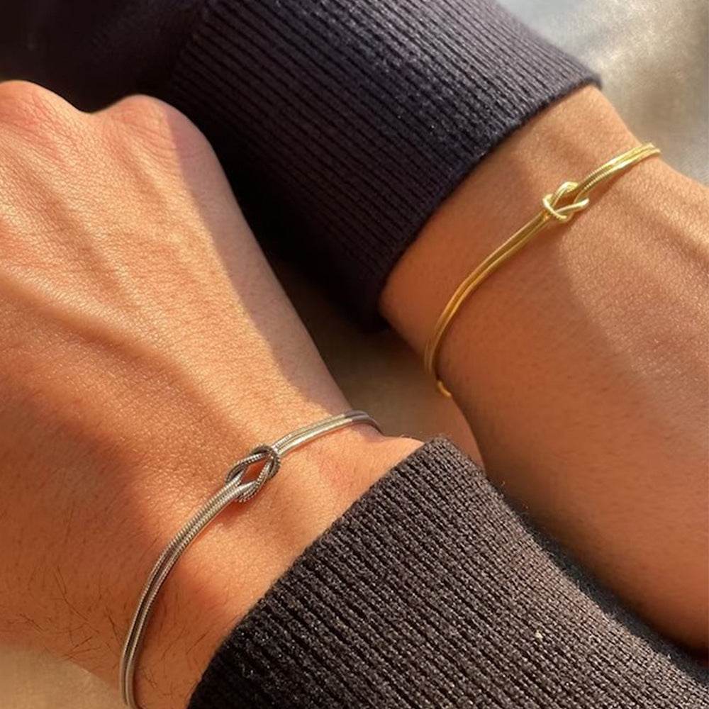 Simplified s925 sterling silver snake bone chain knotted for couples to wear bracelet Valentine's Day gift - MOWTE