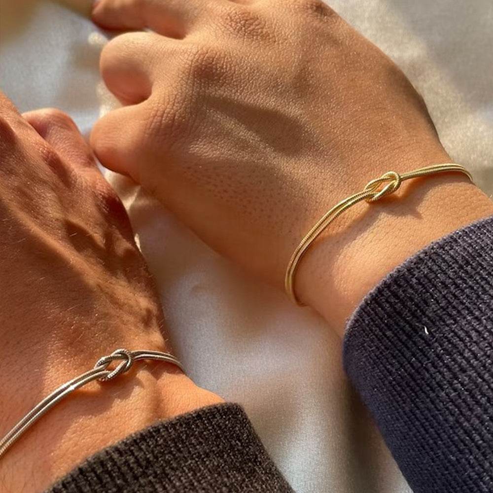 Simplified s925 sterling silver snake bone chain knotted for couples to wear bracelet Valentine's Day gift - MOWTE