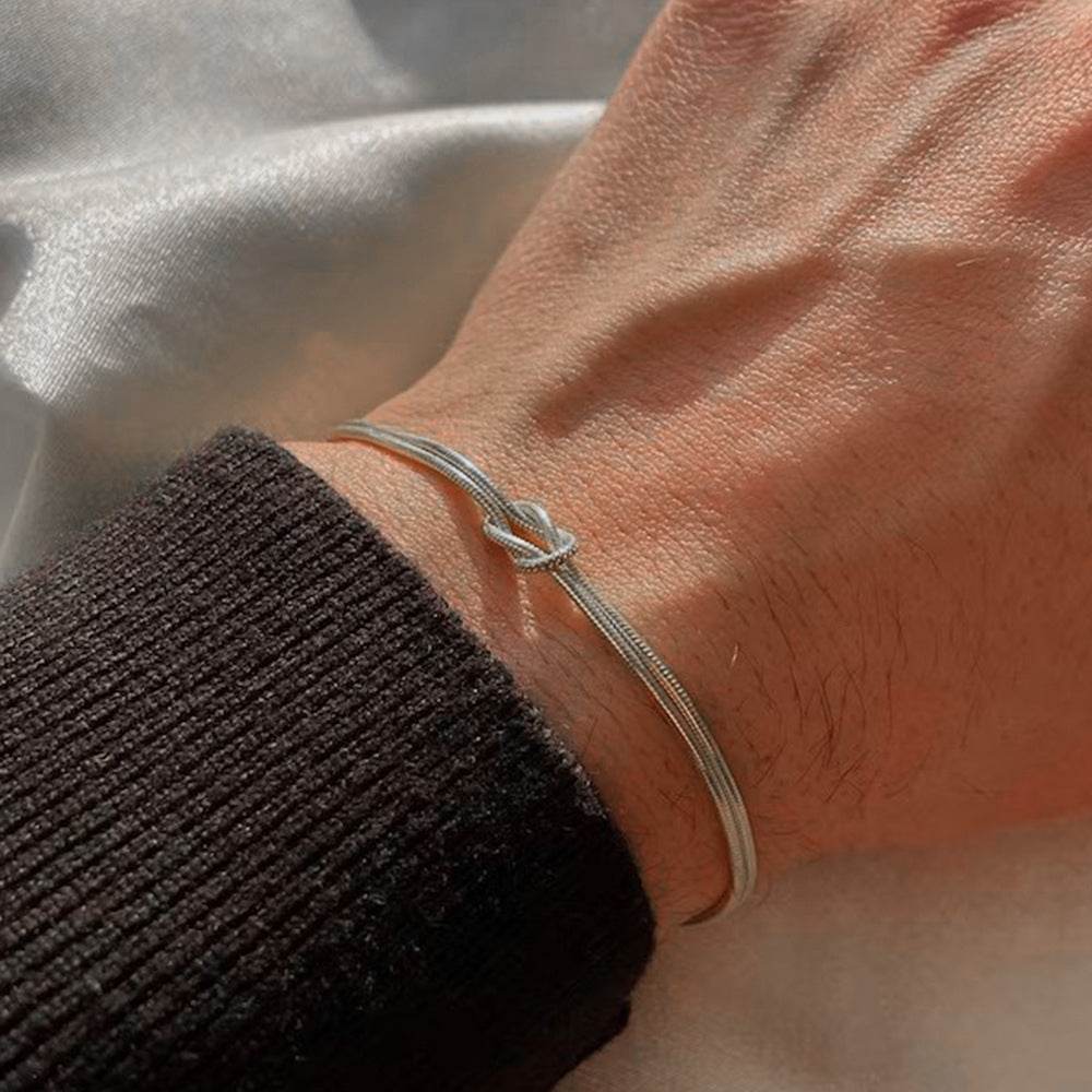 Simplified s925 sterling silver snake bone chain knotted for couples to wear bracelet Valentine's Day gift - MOWTE