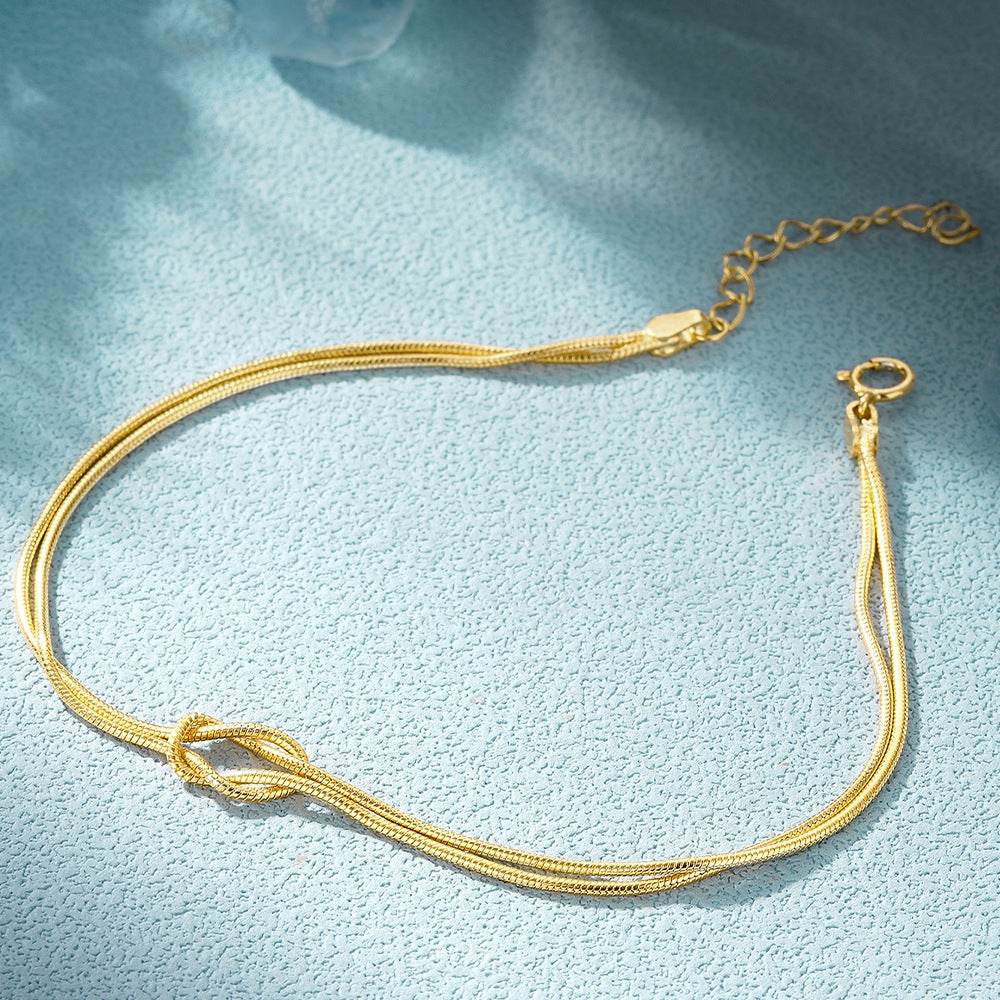 Simplified s925 sterling silver snake bone chain knotted for couples to wear bracelet Valentine's Day gift - MOWTE