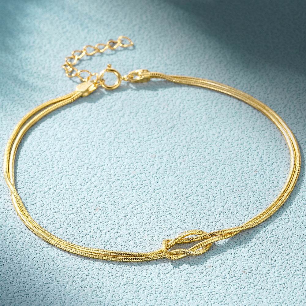 Simplified s925 sterling silver snake bone chain knotted for couples to wear bracelet Valentine's Day gift - MOWTE