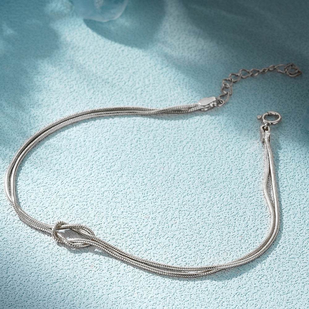 Simplified s925 sterling silver snake bone chain knotted for couples to wear bracelet Valentine's Day gift - MOWTE