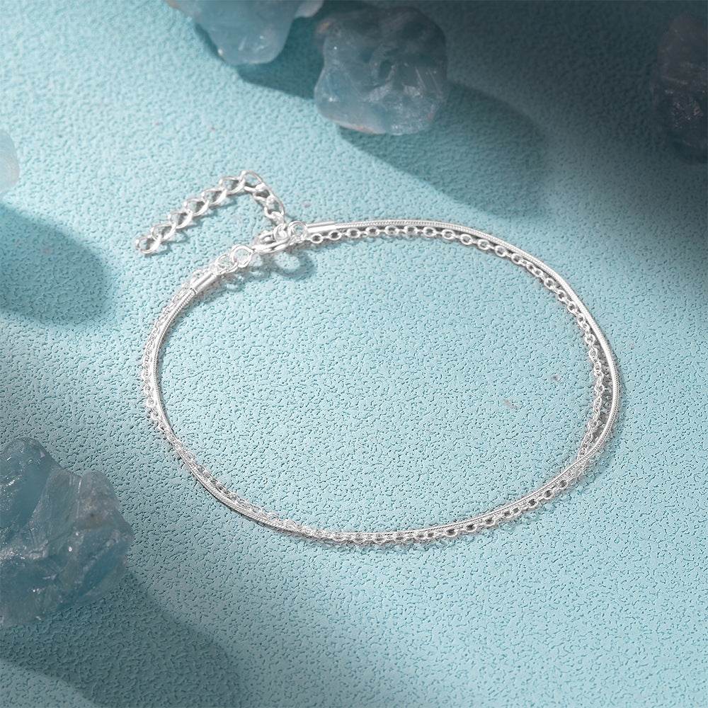 Fashionable minimalist s925 sterling silver double-layer chain bracelet for women - MOWTE