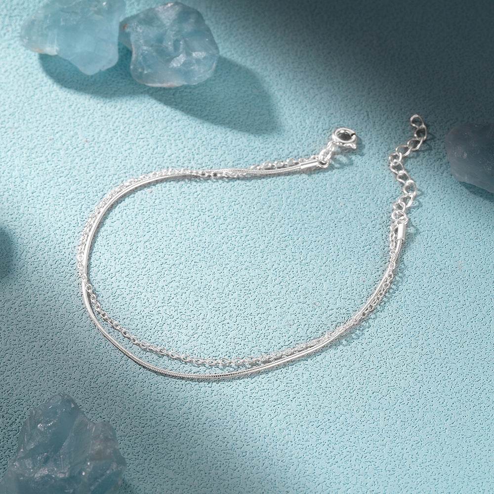 Fashionable minimalist s925 sterling silver double-layer chain bracelet for women - MOWTE