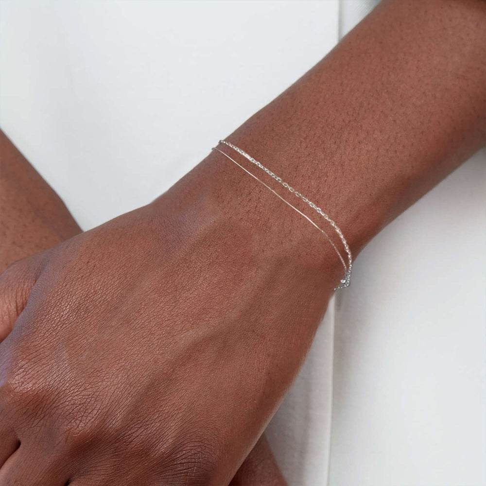 Fashionable minimalist s925 sterling silver double-layer chain bracelet for women - MOWTE