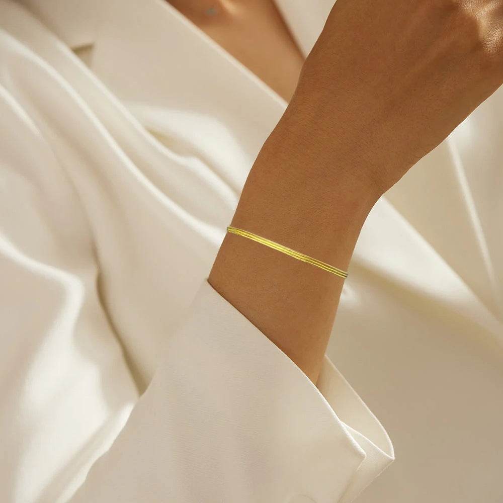 Fashionable stacked 925 silver three-layer snake bone chain bracelet - MOWTE