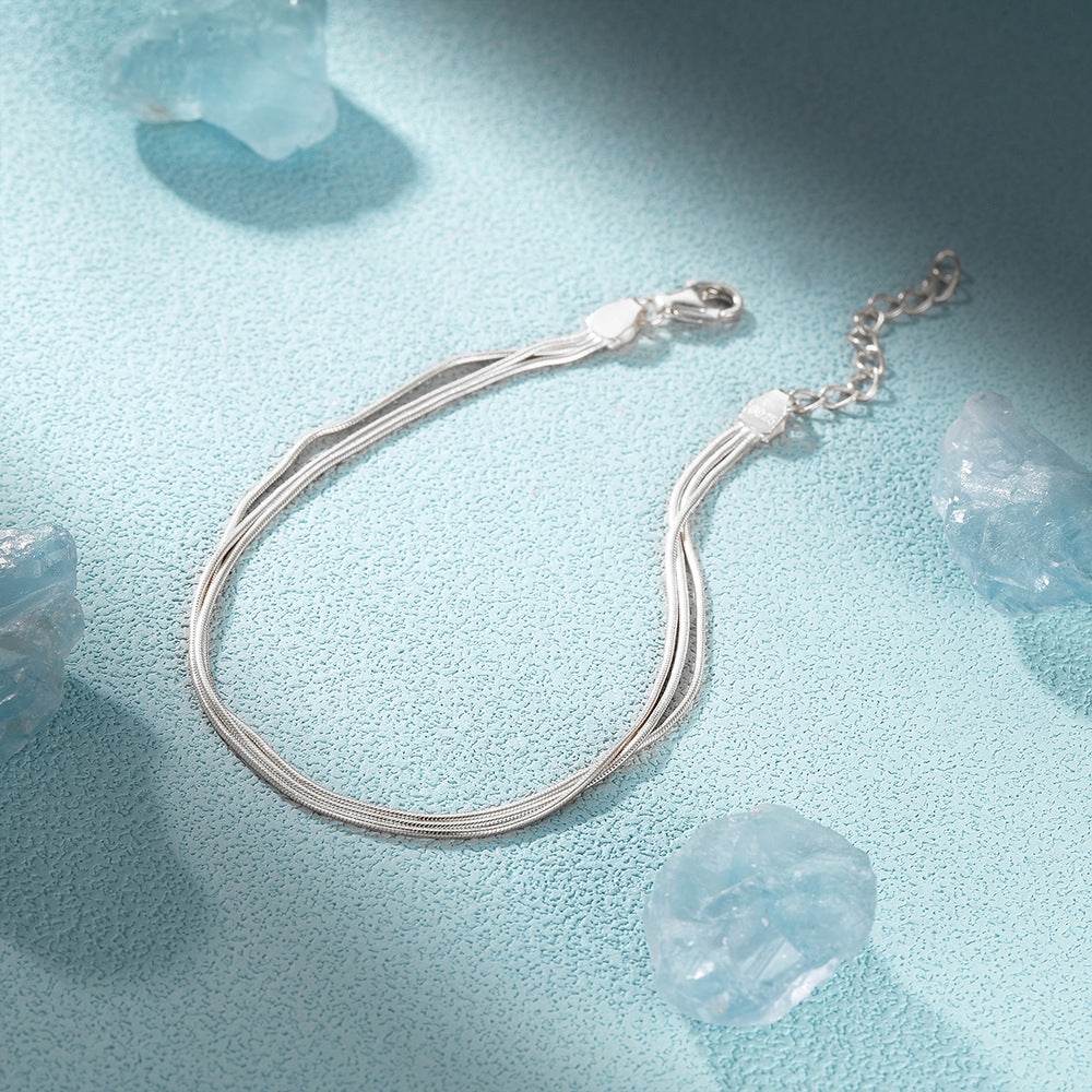 Fashionable stacked 925 silver three-layer snake bone chain bracelet - MOWTE