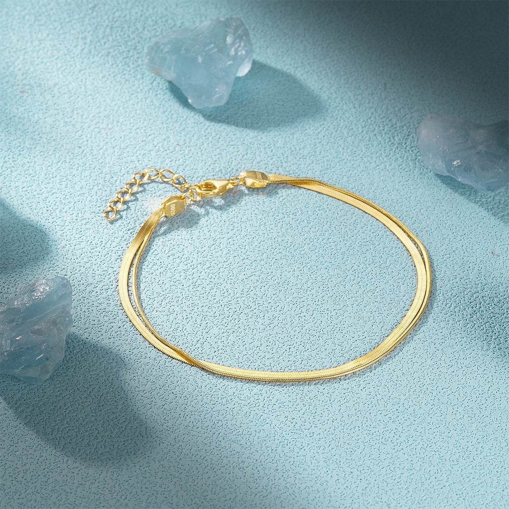 Fashionable minimalist stacking style 925 silver double-layer snake bone chain bracelet for women - MOWTE