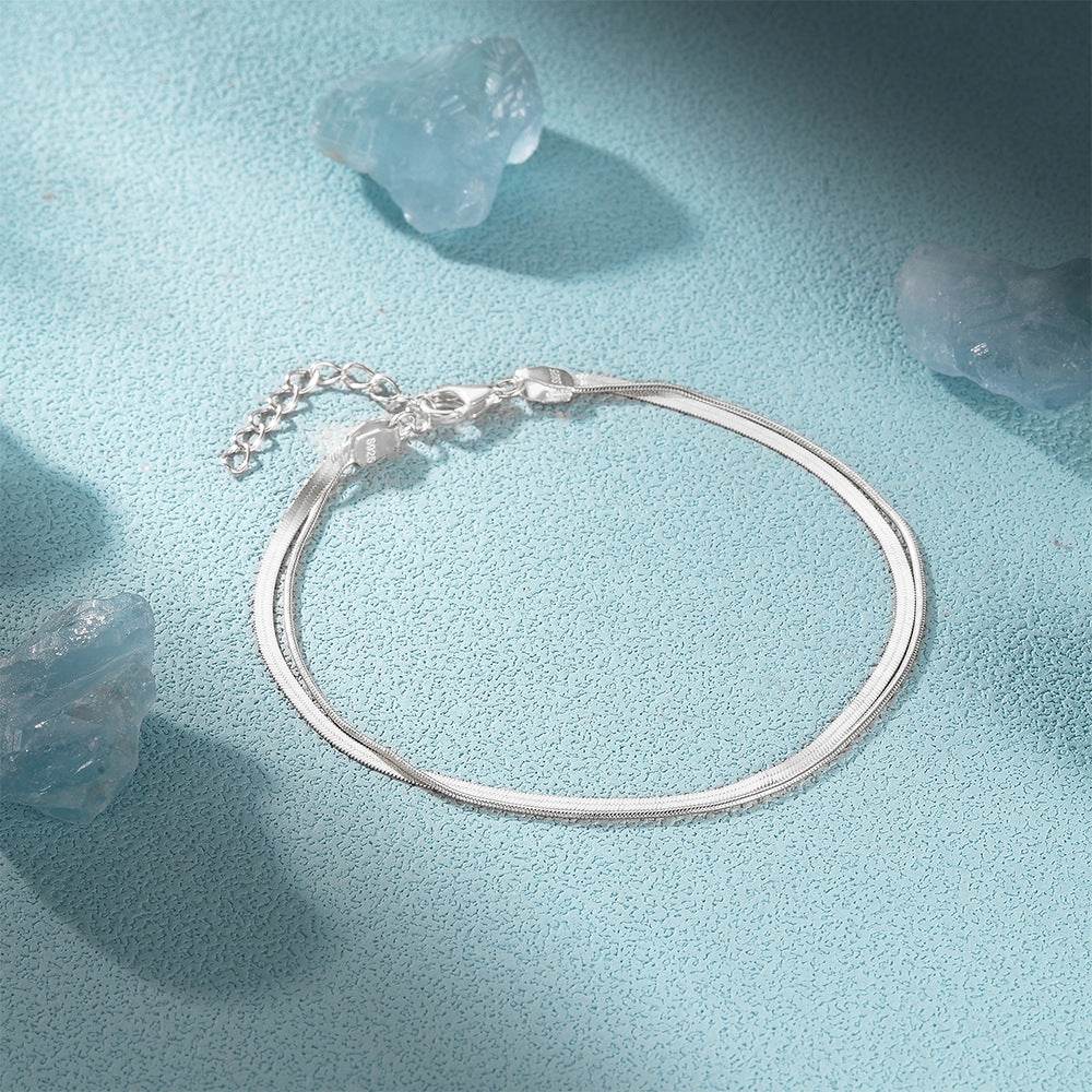 Fashionable minimalist stacking style 925 silver double-layer snake bone chain bracelet for women - MOWTE