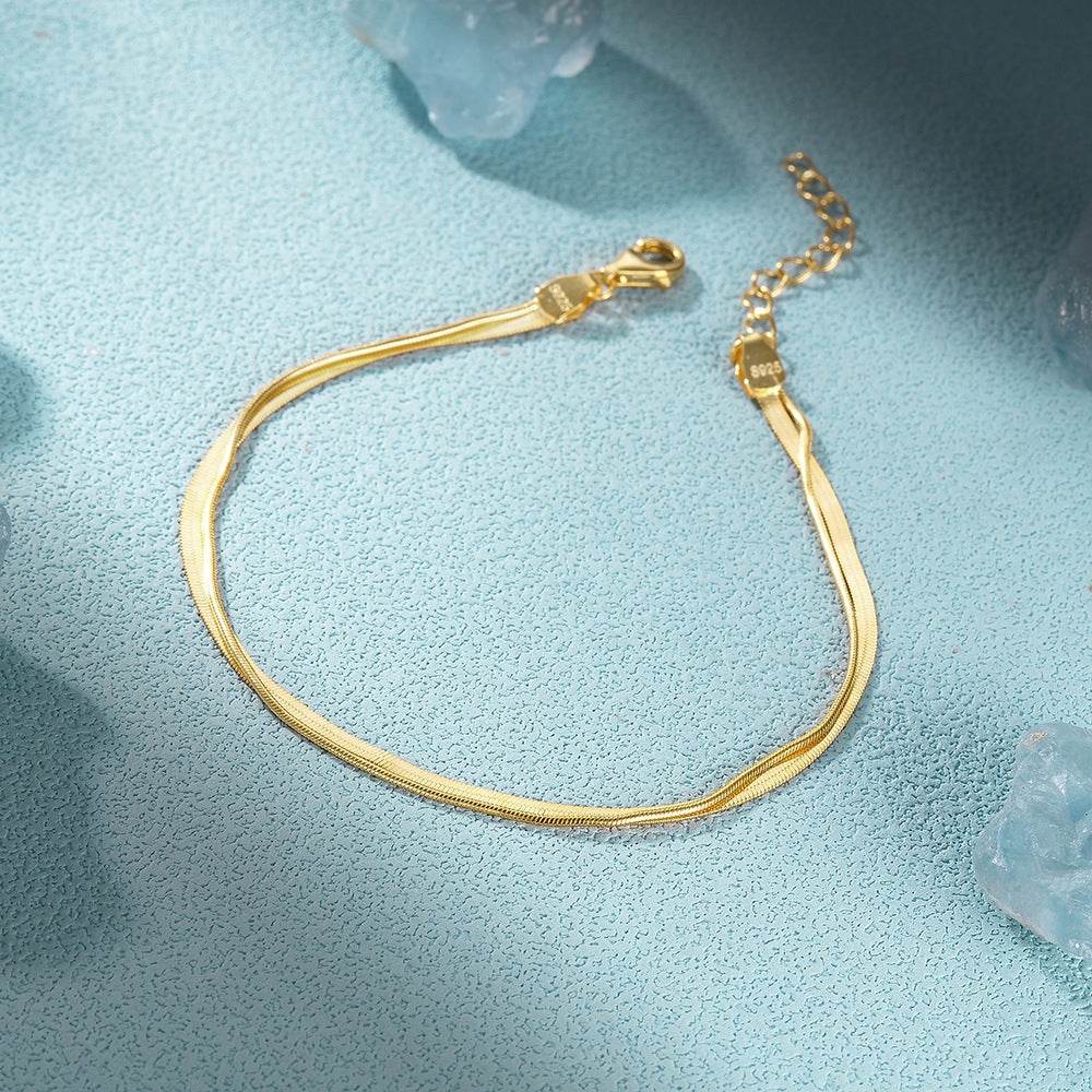 Fashionable minimalist stacking style 925 silver double-layer snake bone chain bracelet for women - MOWTE