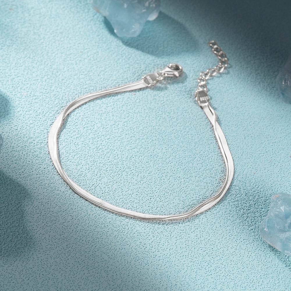 Fashionable minimalist stacking style 925 silver double-layer snake bone chain bracelet for women - MOWTE
