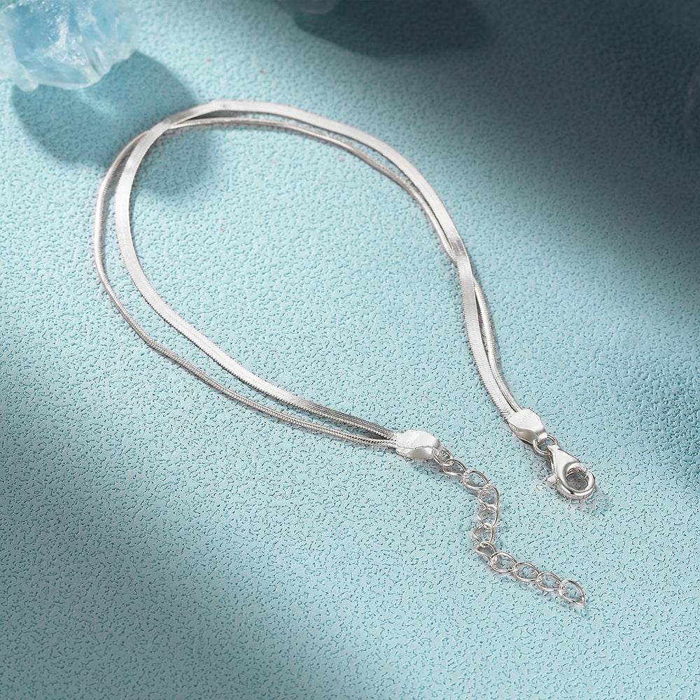 Fashionable minimalist stacking style 925 silver double-layer snake bone chain bracelet for women - MOWTE